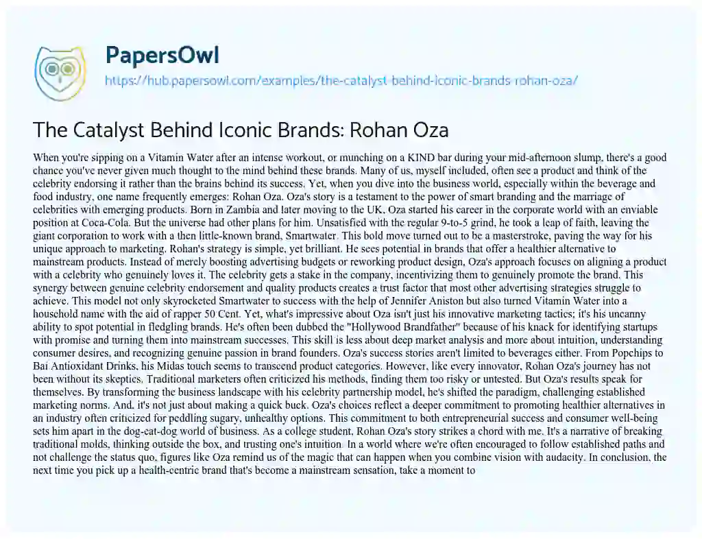 Essay on The Catalyst Behind Iconic Brands: Rohan Oza
