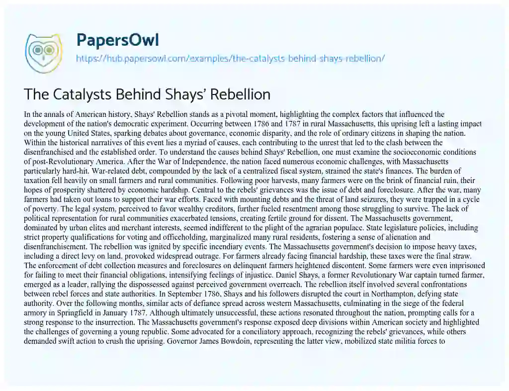 Essay on The Catalysts Behind Shays’ Rebellion
