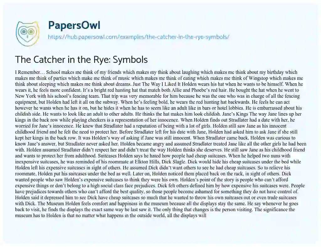 Essay on The Catcher in the Rye: Symbols