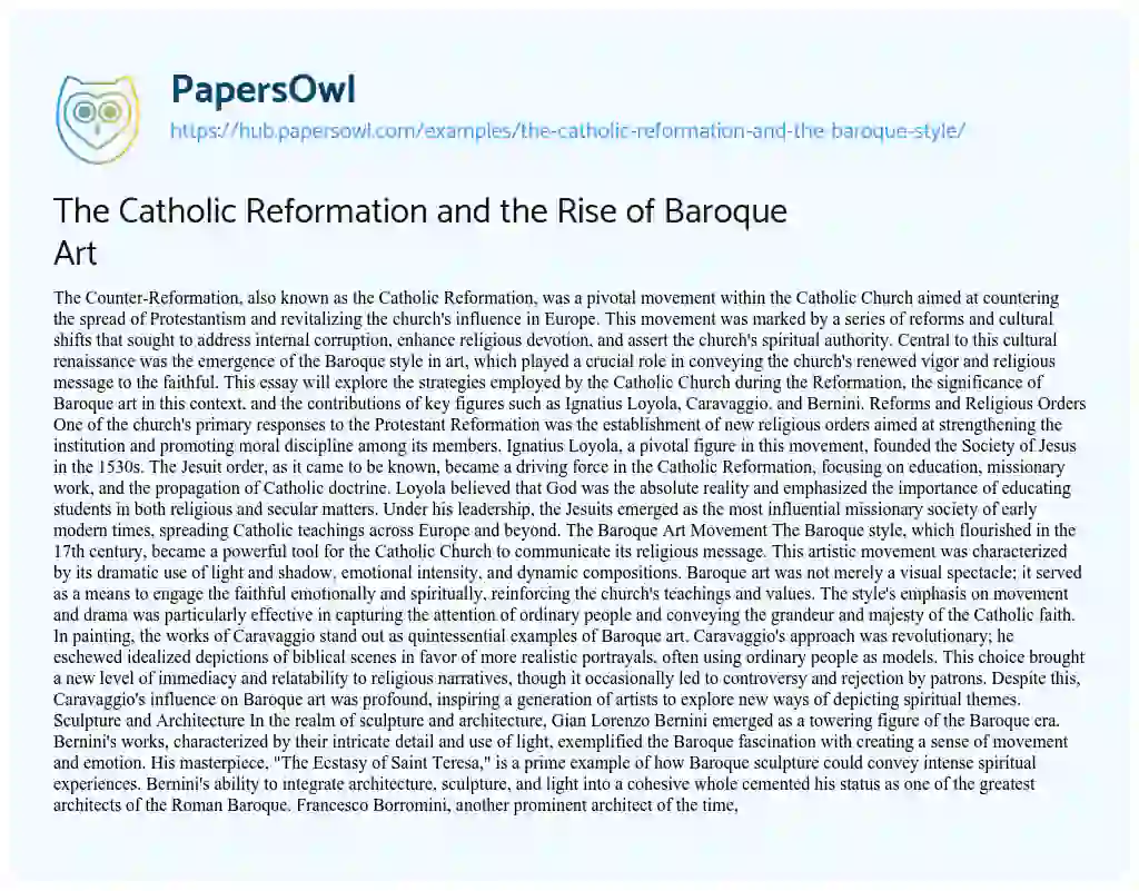 Essay on The Catholic Reformation and the Rise of Baroque Art