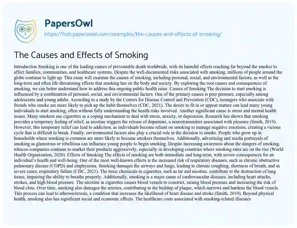 Essay on The Causes and Effects of Smoking