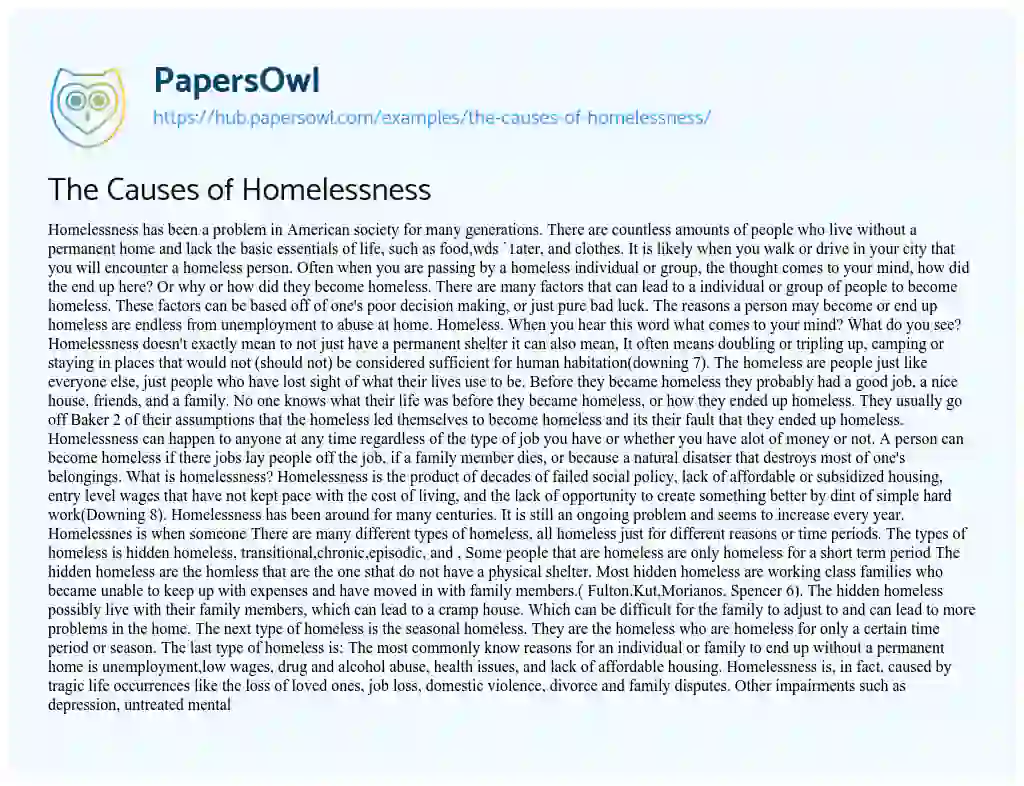 Essay on The Causes of Homelessness