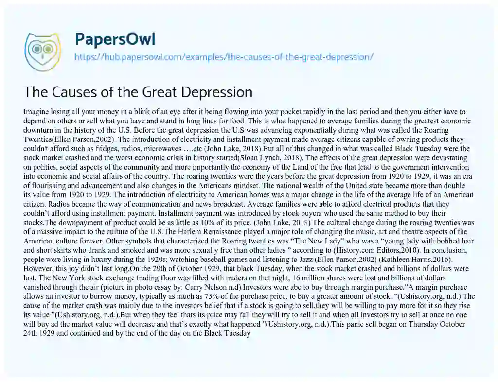 Essay on The Causes of the Great Depression