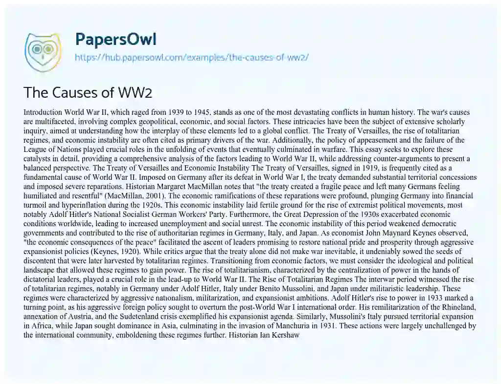 Essay on The Causes of WW2