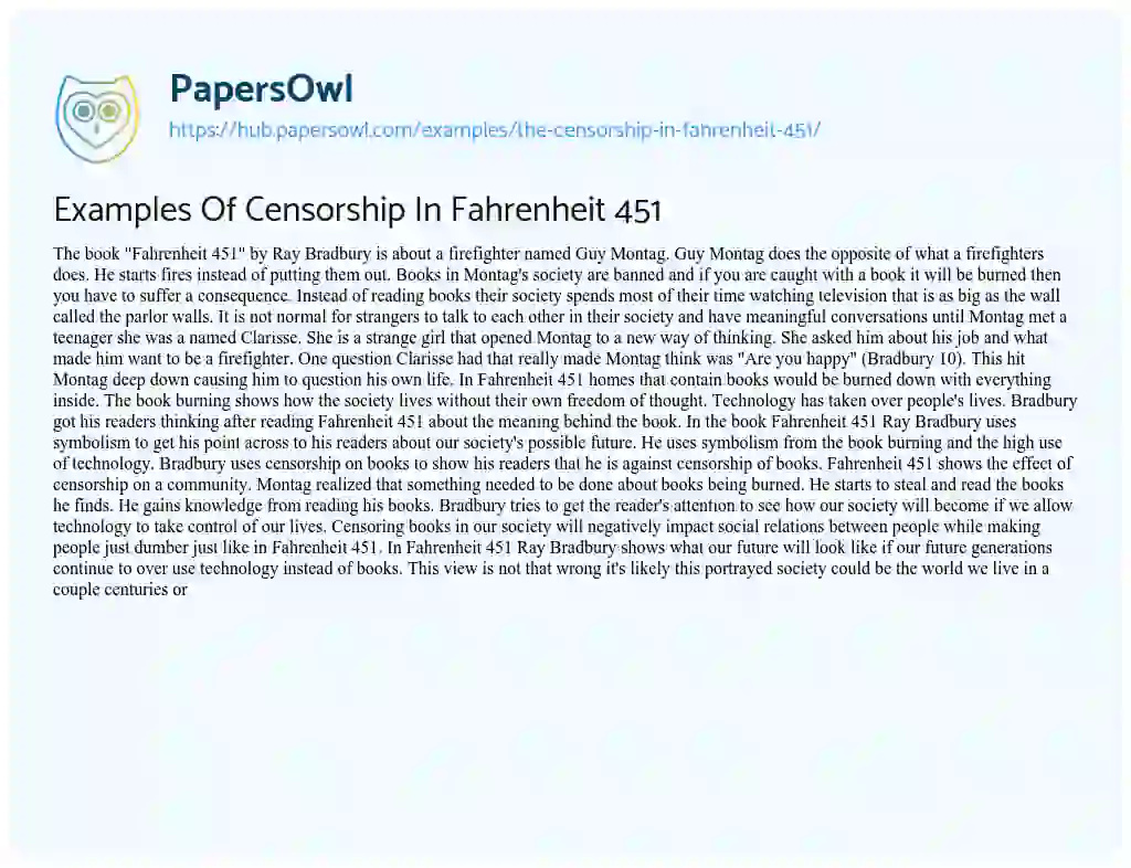 Essay on Examples Of Censorship In Fahrenheit 451
