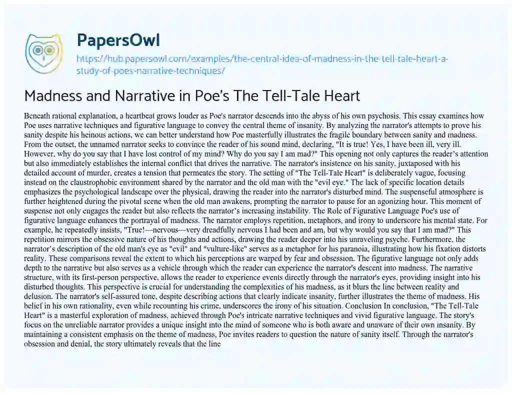 Essay on Madness and Narrative in Poe’s The Tell-Tale Heart