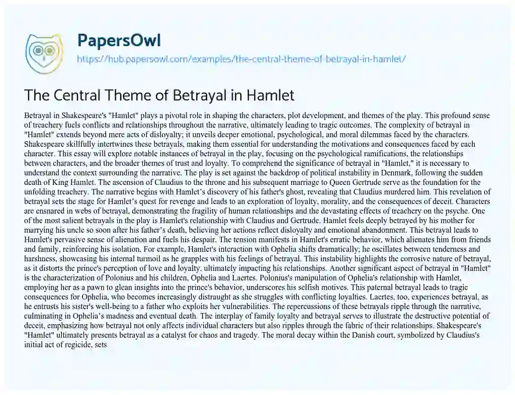 Essay on The Central Theme of Betrayal in Hamlet