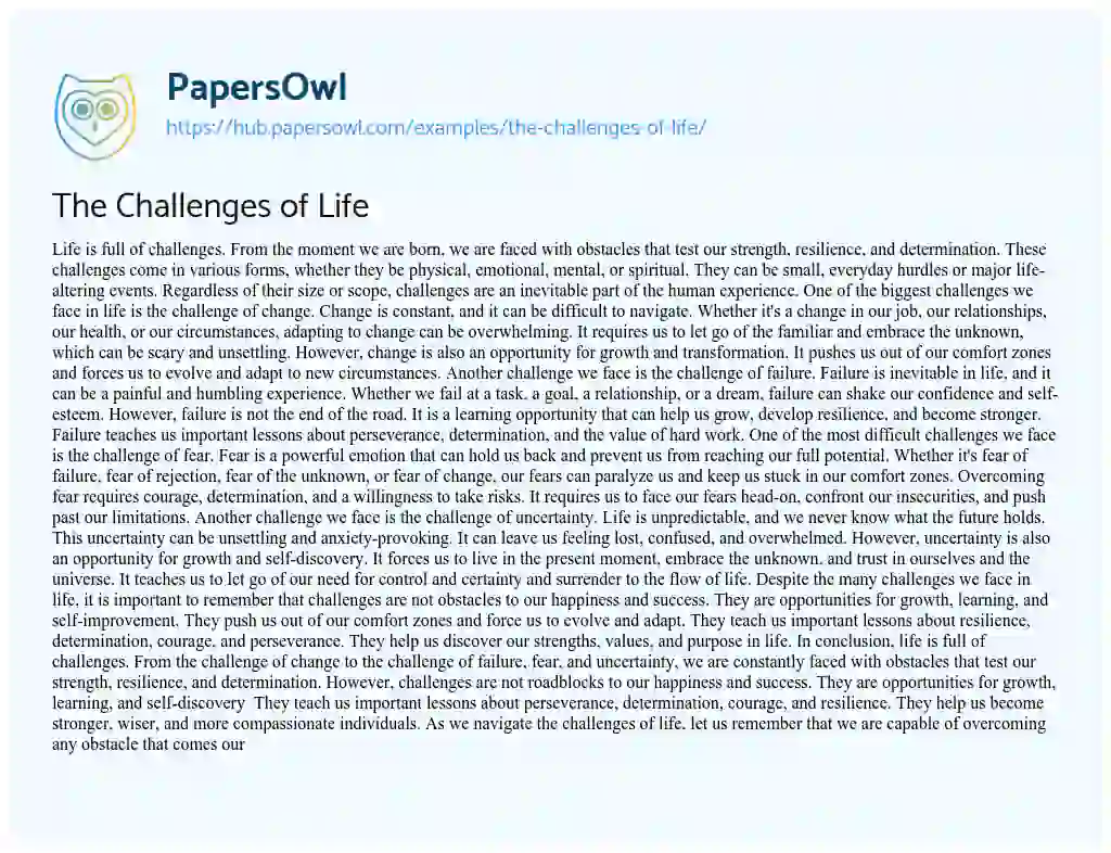 Essay on The Challenges of Life
