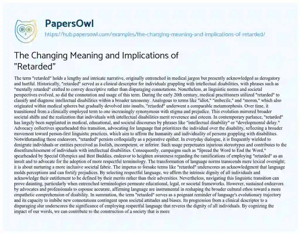 Essay on The Changing Meaning and Implications of “Retarded”