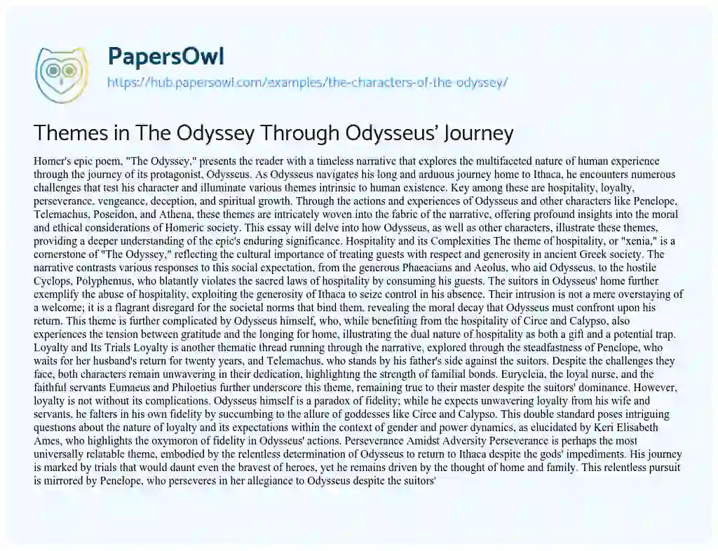 Essay on Themes in The Odyssey Through Odysseus’ Journey