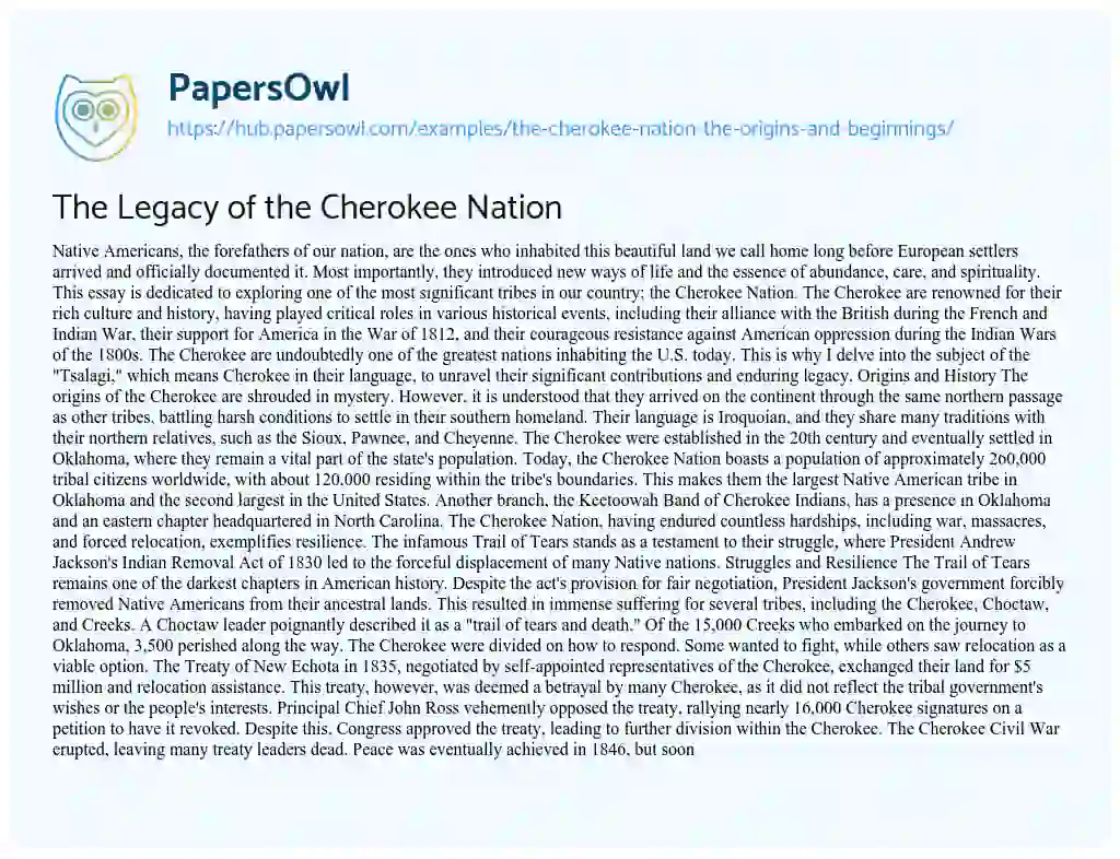 Essay on The Legacy of the Cherokee Nation