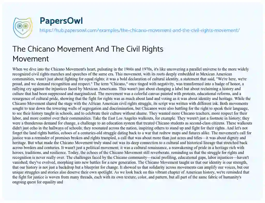 Essay on The Chicano Movement And The Civil Rights Movement