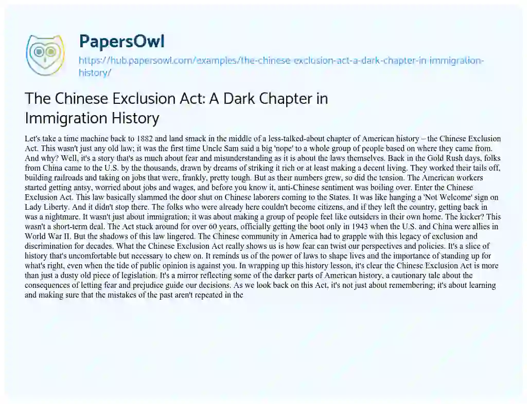 Essay on The Chinese Exclusion Act: A Dark Chapter in Immigration History