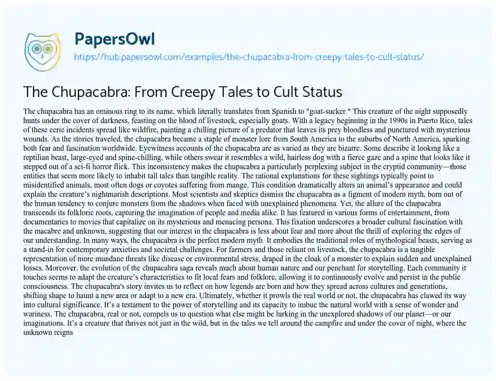 Essay on The Chupacabra: From Creepy Tales to Cult Status