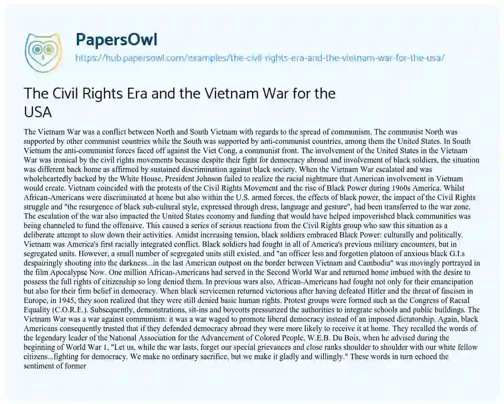 Essay on The Civil Rights Era and the Vietnam War for the USA