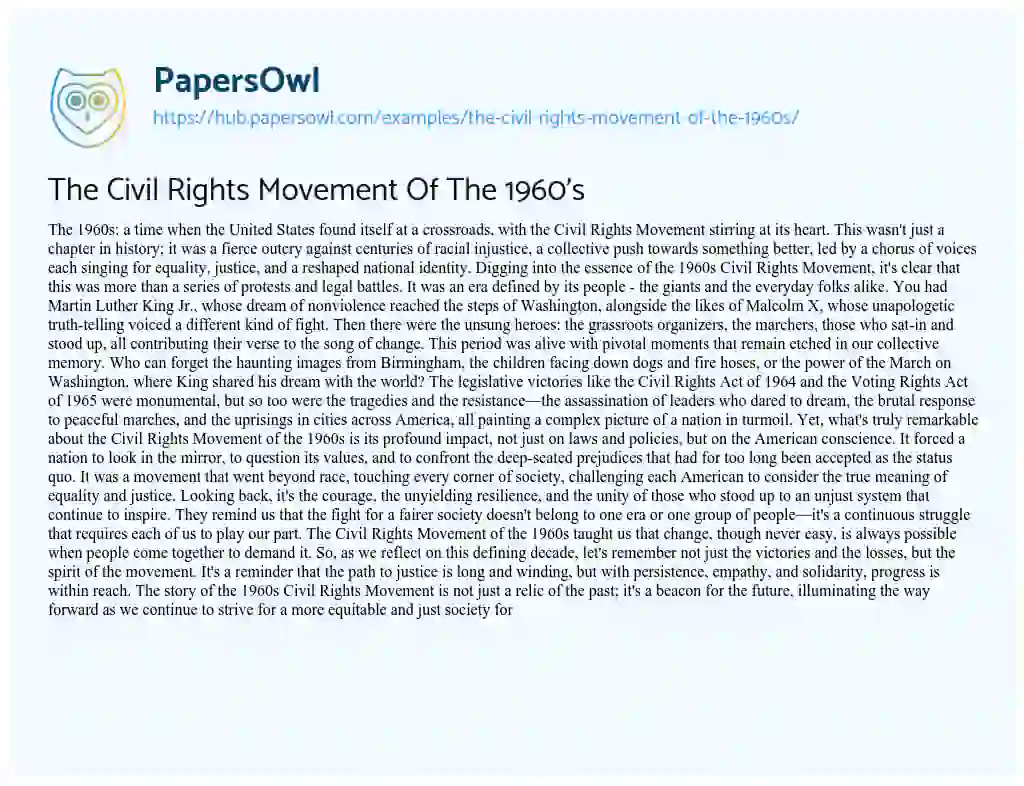 Essay on The Civil Rights Movement Of The 1960’s