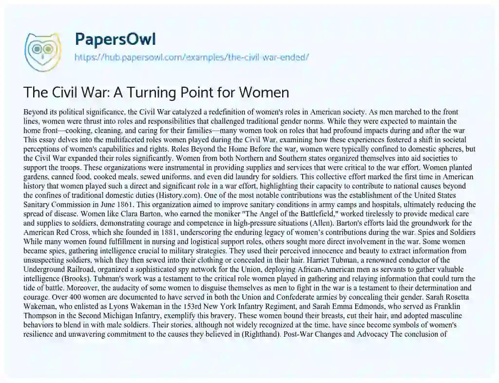 Essay on The Civil War: A Turning Point for Women