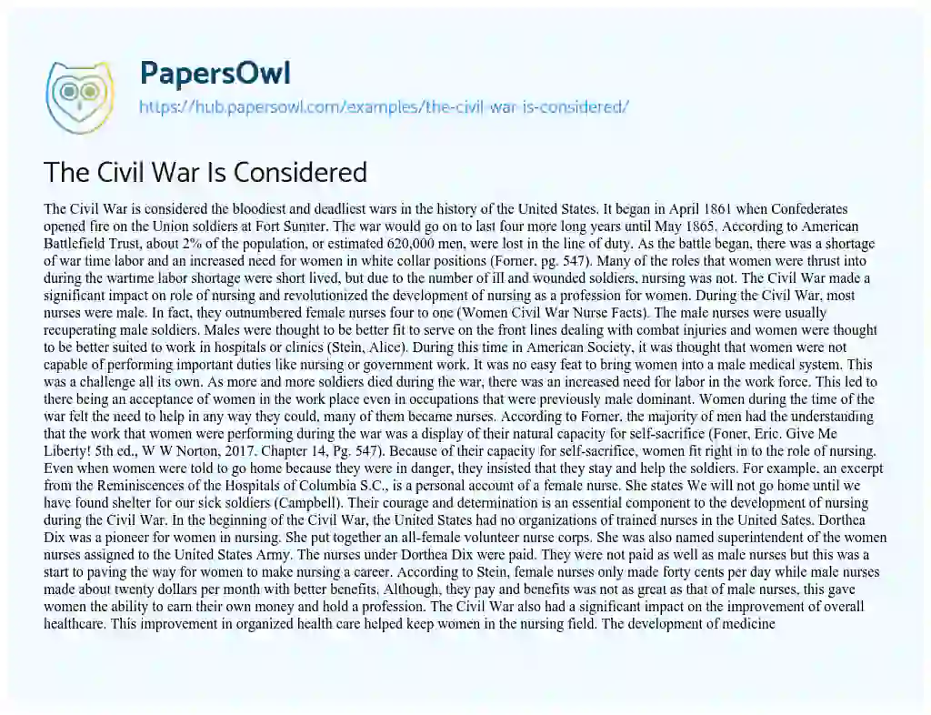 Essay on The Civil War Is Considered