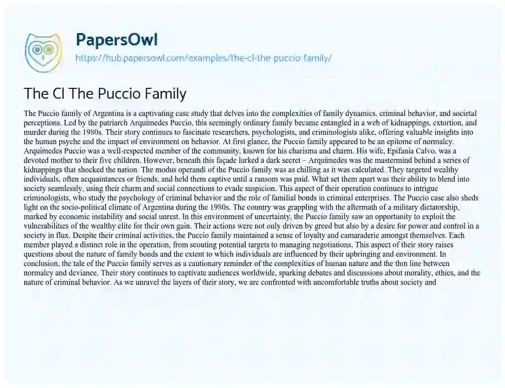 Essay on The Cl The Puccio Family