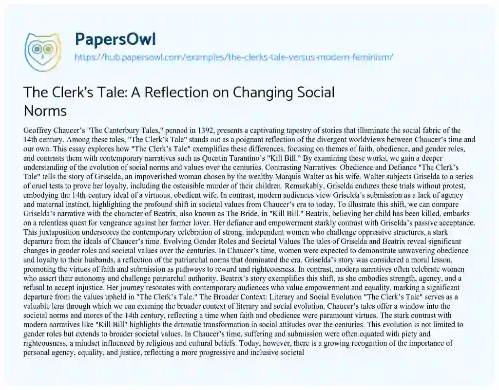 Essay on The Clerk’s Tale: A Reflection on Changing Social Norms