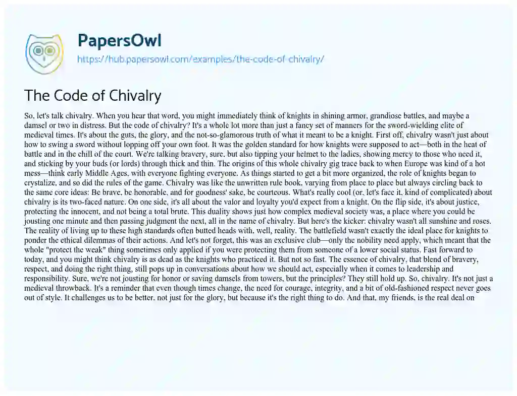 Essay on The Code of Chivalry
