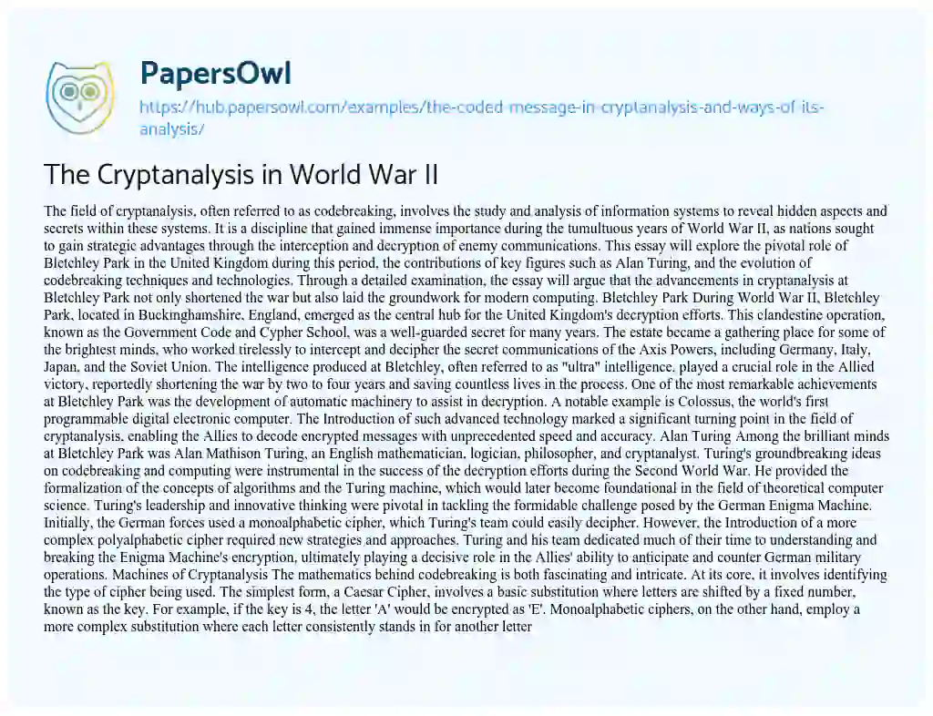 Essay on The Cryptanalysis in World War II