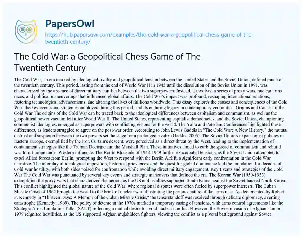 Essay on The Cold War: a Geopolitical Chess Game of The Twentieth Century