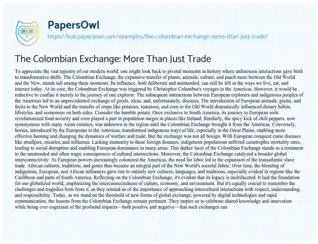 Essay on The Colombian Exchange: More Than Just Trade