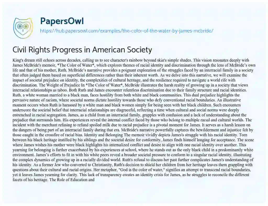 Essay on Civil Rights Progress in American Society