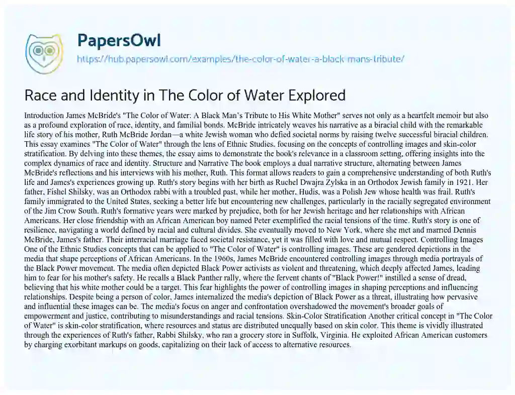Essay on Race and Identity in The Color of Water Explored