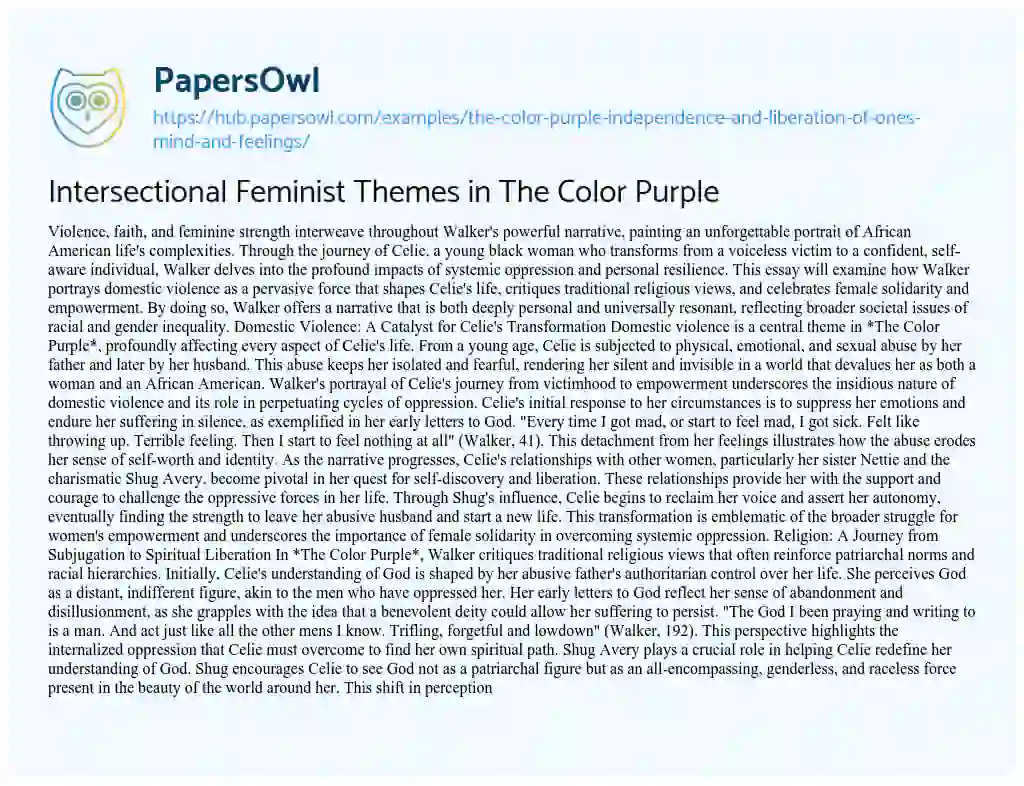 Essay on Intersectional Feminist Themes in The Color Purple