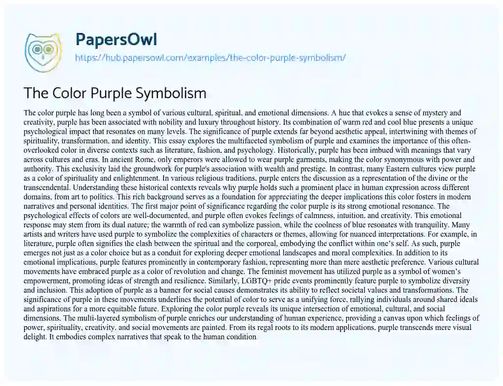 Essay on The Color Purple Symbolism