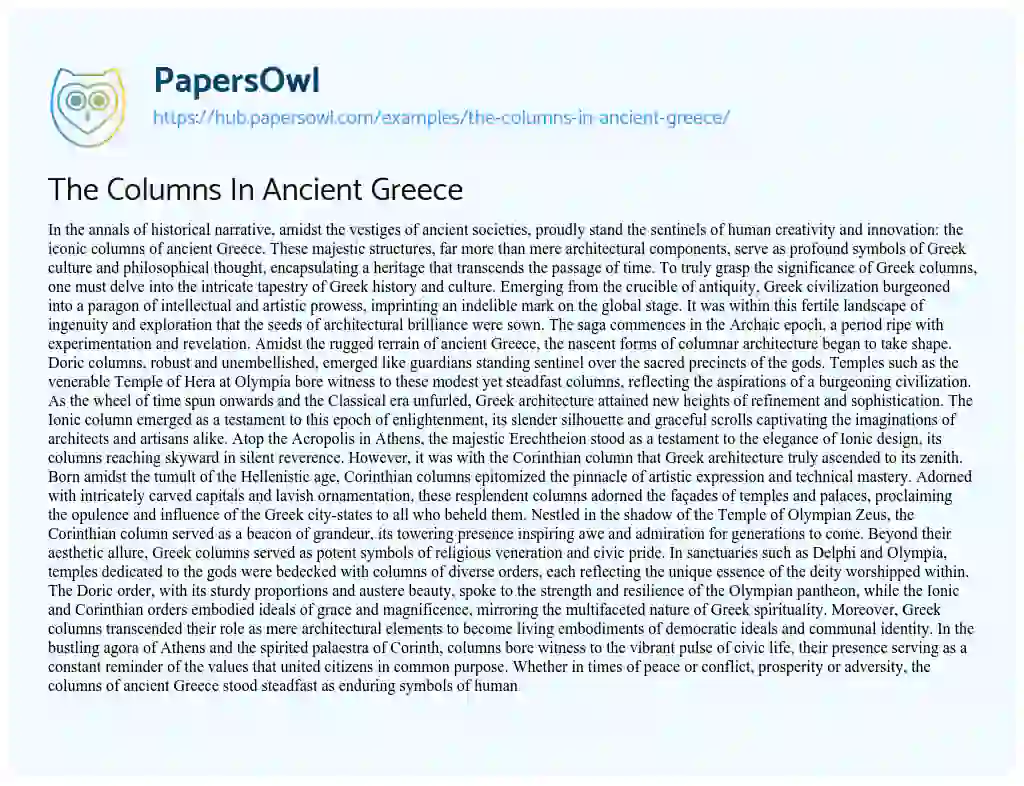 Essay on The Columns In Ancient Greece