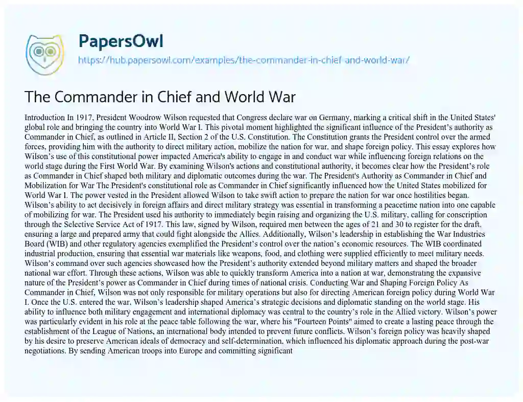 Essay on The Commander in Chief and World War