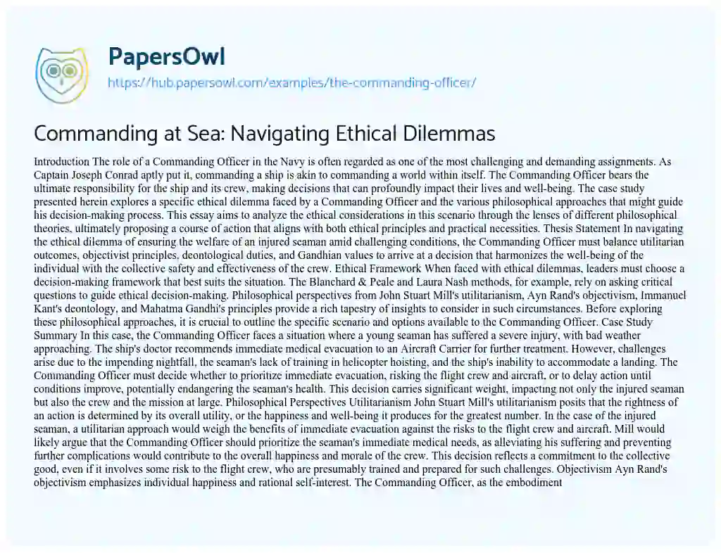 Essay on Commanding at Sea: Navigating Ethical Dilemmas