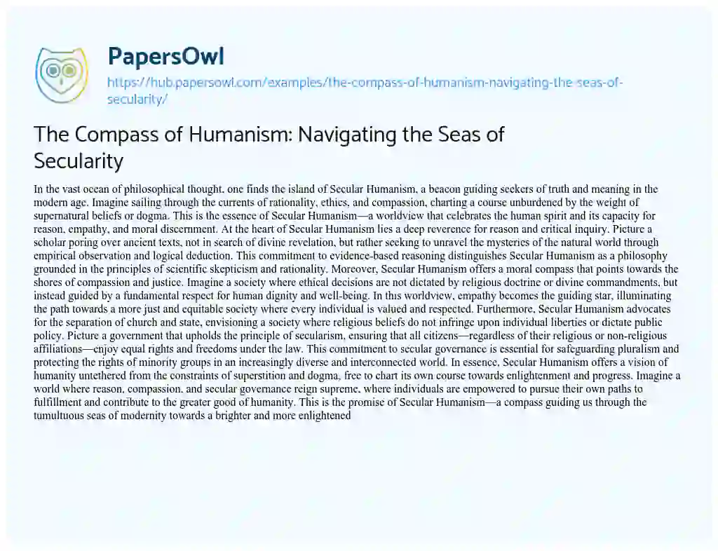 Essay on The Compass of Humanism: Navigating the Seas of Secularity