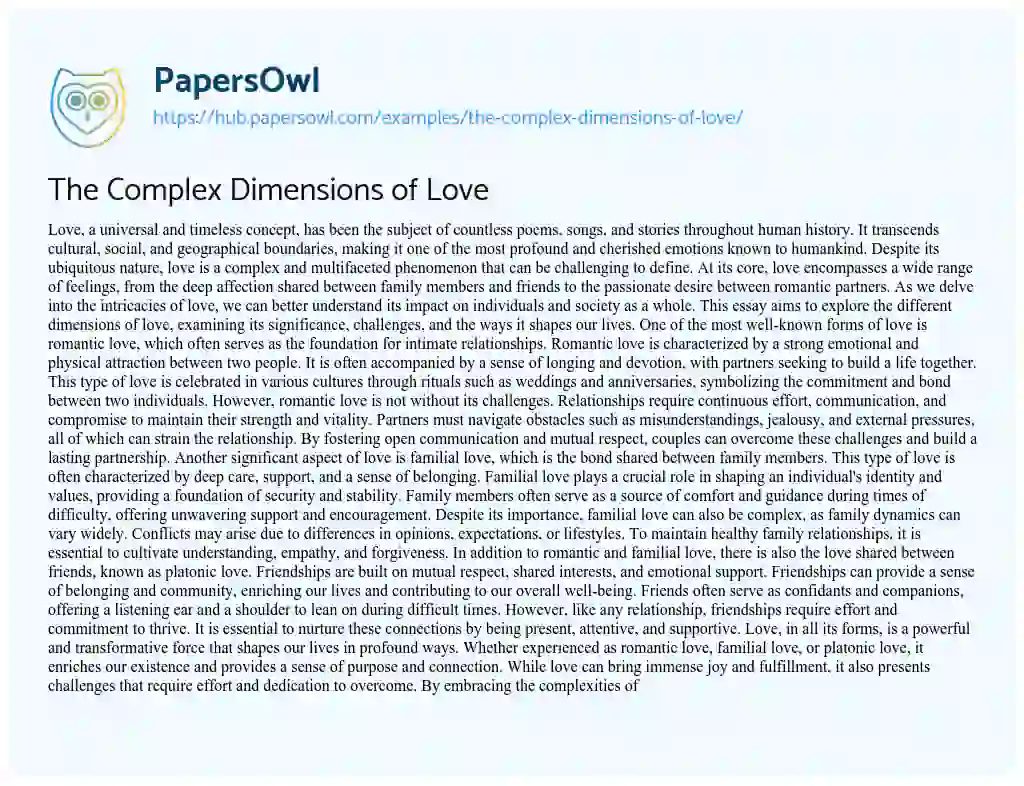 Essay on The Complex Dimensions of Love