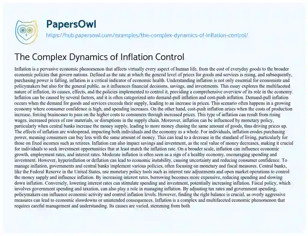 Essay on The Complex Dynamics of Inflation Control