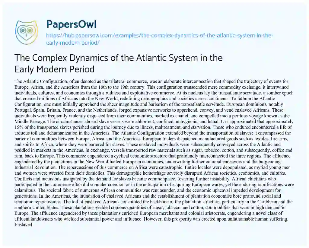 Essay on The Complex Dynamics of the Atlantic System in the Early Modern Period