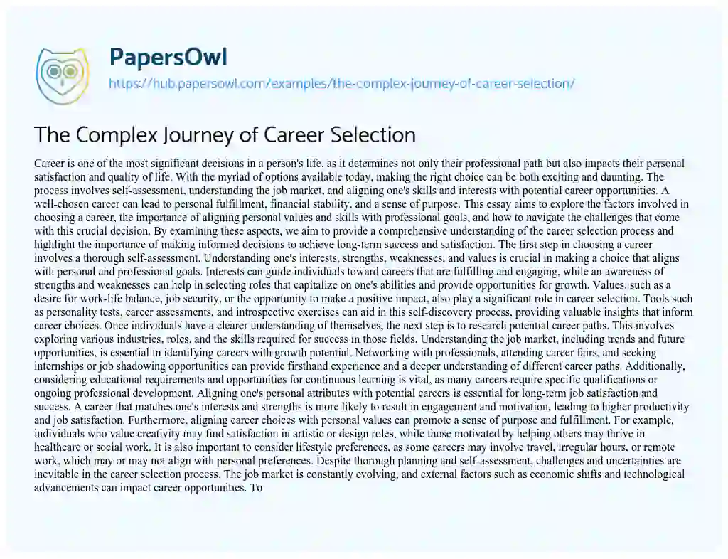 Essay on The Complex Journey of Career Selection