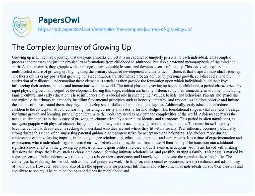 Essay on The Complex Journey of Growing Up