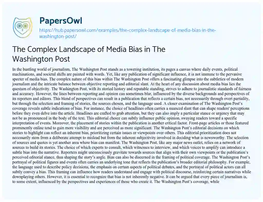 Essay on The Complex Landscape of Media Bias in The Washington Post