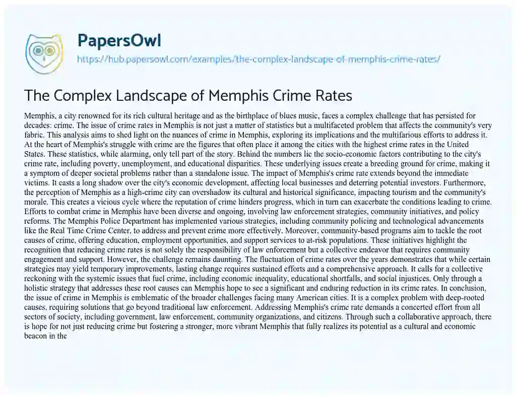 Essay on The Complex Landscape of Memphis Crime Rates