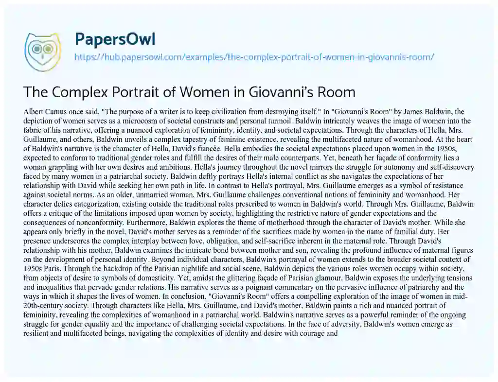 Essay on The Complex Portrait of Women in Giovanni’s Room