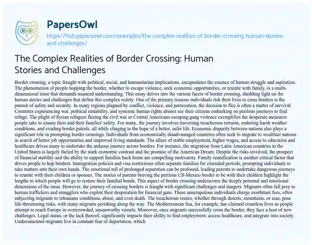 Essay on The Complex Realities of Border Crossing: Human Stories and Challenges