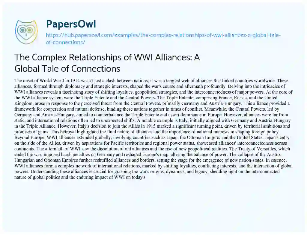 Essay on The Complex Relationships of WWI Alliances: A Global Tale of Connections