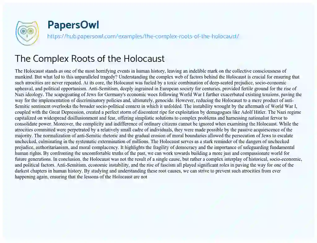 Essay on The Complex Roots of the Holocaust