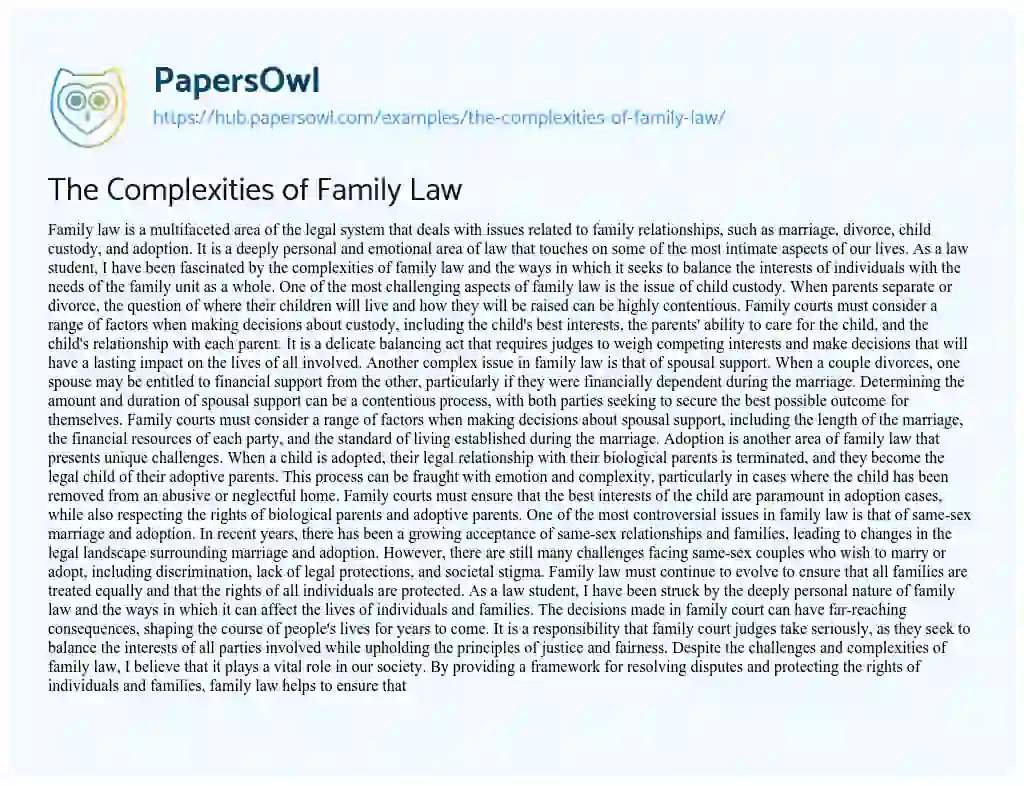 Essay on The Complexities of Family Law