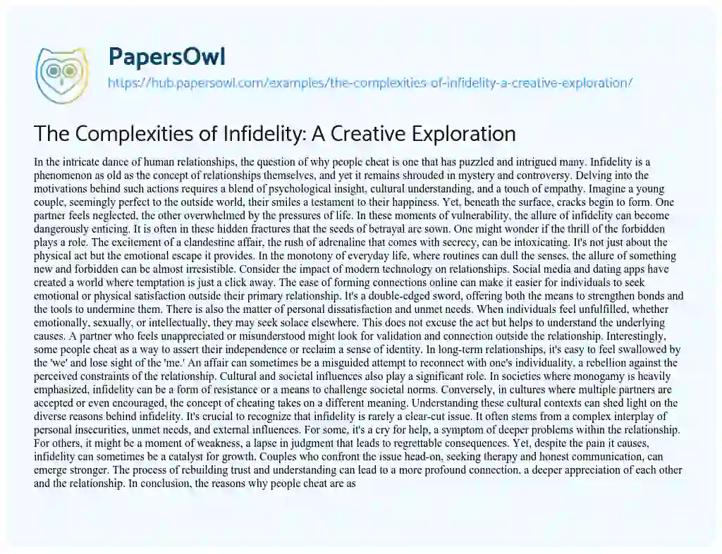 Essay on The Complexities of Infidelity: A Creative Exploration