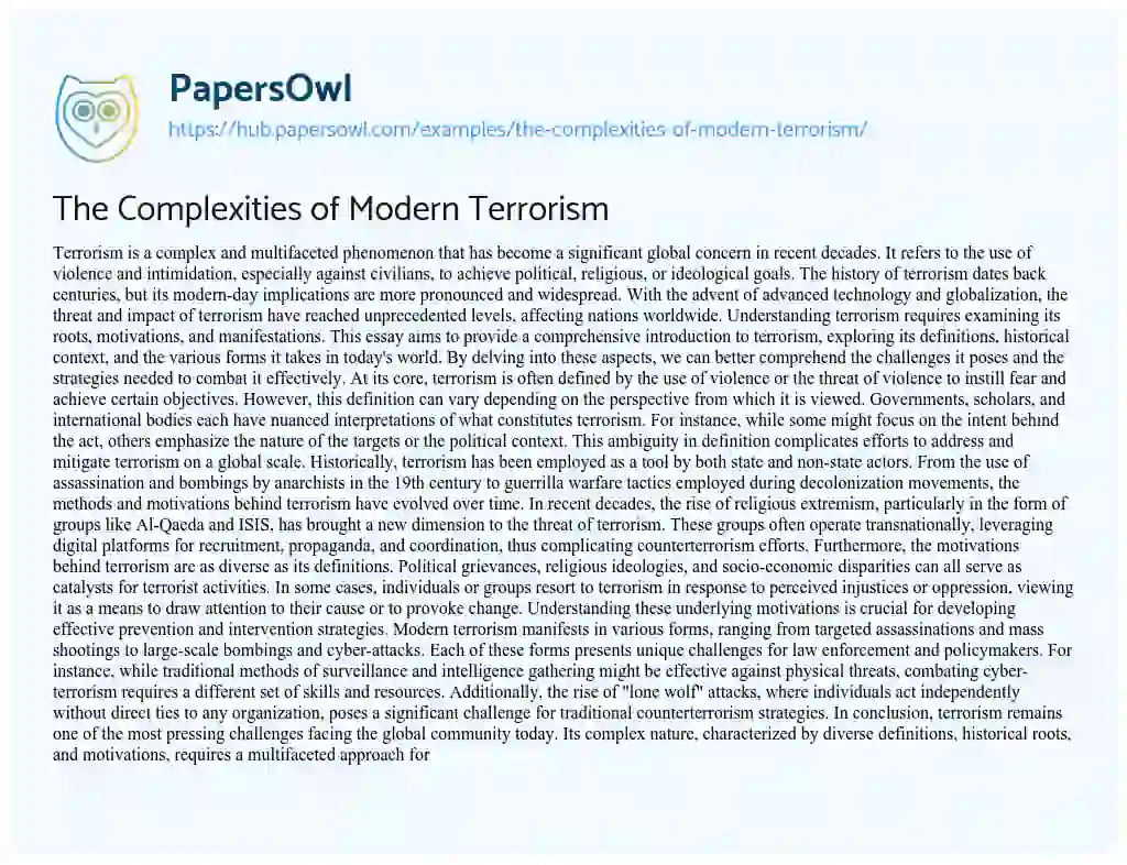Essay on The Complexities of Modern Terrorism